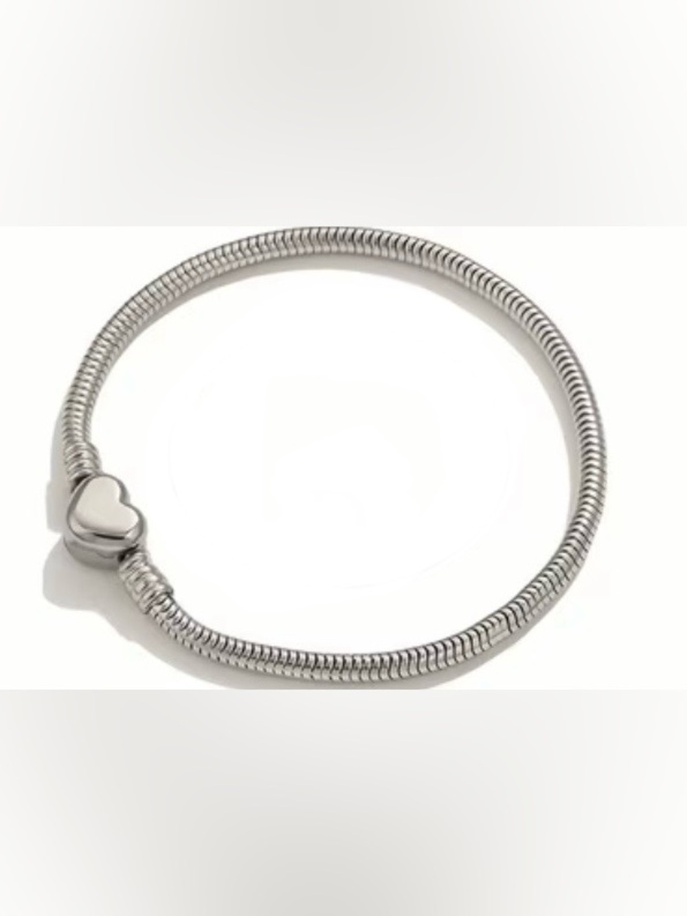 Sterling Silver Tone Snake Chain Bracelet with Heart Clasp